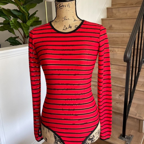 I.AM.GIA sheer stripped long sleeve bodysuit - Picture 1 of 8